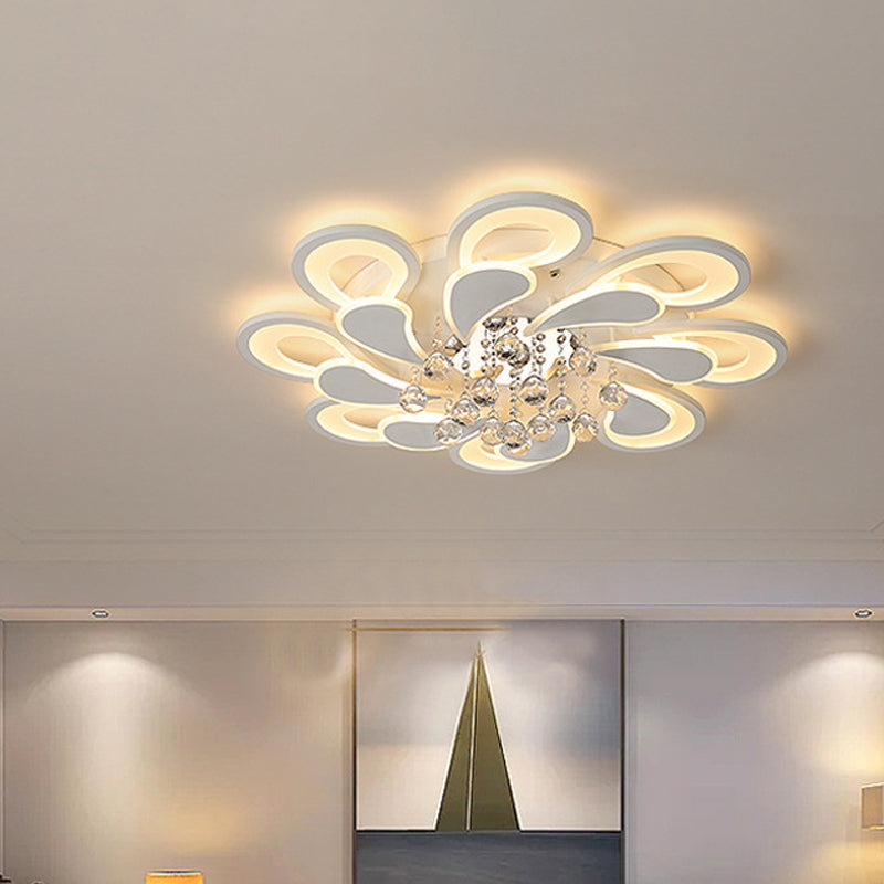 White Windmill Flush Lamp Led Acrylic Ceiling Fixture With Crystal Drop - 27/31.5 Modernist Design