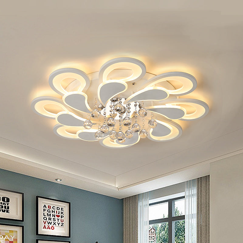 White Windmill Flush Lamp Led Acrylic Ceiling Fixture With Crystal Drop - 27/31.5 Modernist Design
