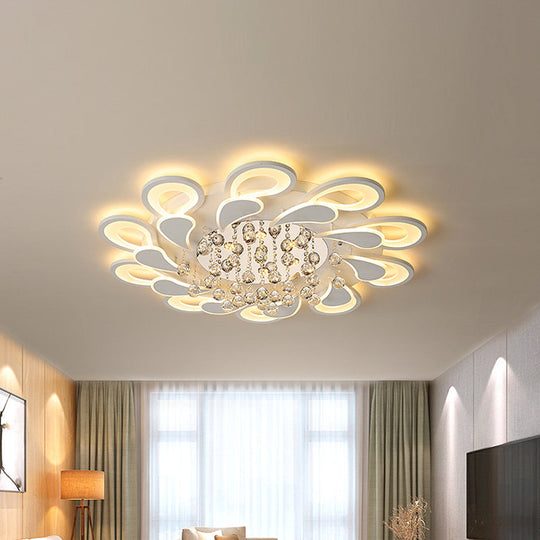 White Windmill Flush Lamp Led Acrylic Ceiling Fixture With Crystal Drop - 27/31.5 Modernist Design