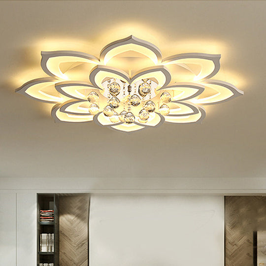Contemporary Led Acrylic Flushmount Ceiling Light With Crystal Drop In Warm/White - 27’/31.5’ W
