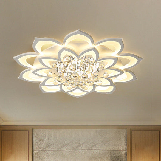 Contemporary Led Acrylic Flushmount Ceiling Light With Crystal Drop In Warm/White - 27’/31.5’ W