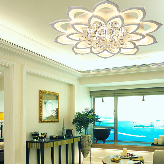 Contemporary Led Acrylic Flushmount Ceiling Light With Crystal Drop In Warm/White - 27’/31.5’ W