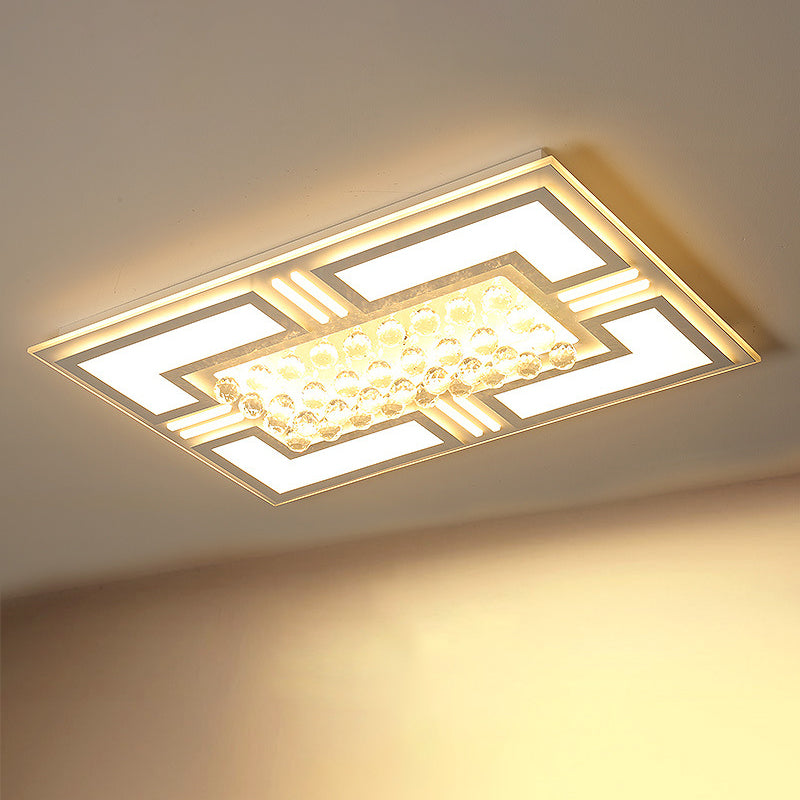 20.5/35.5 Wide Crystal Square/Rectangle Led Flush Ceiling Light Fixture (Warm/White) White / 35.5