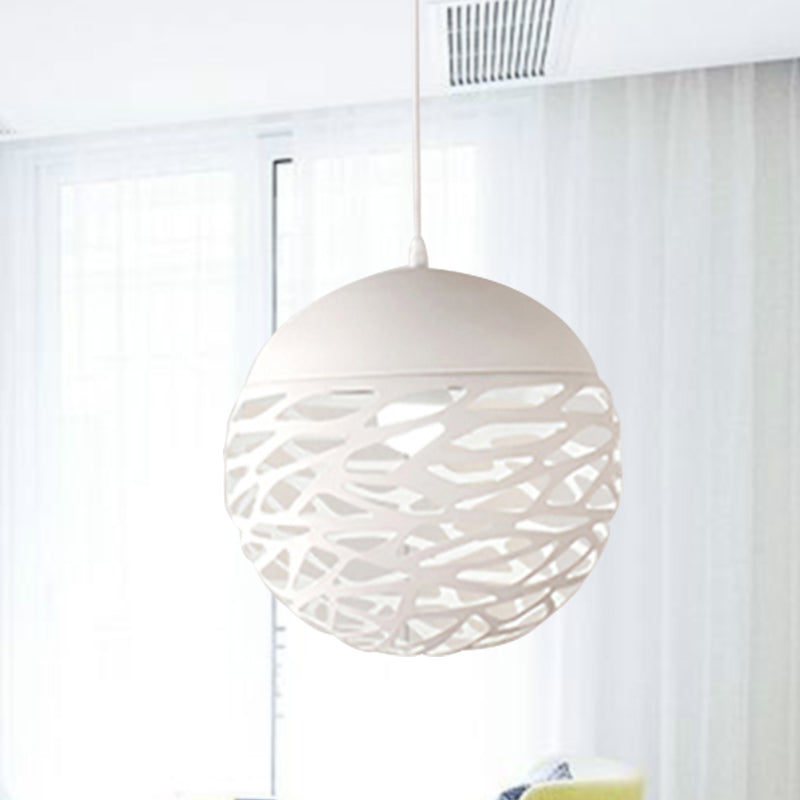 Contemporary Metallic Hollow Globe Pendant Light For Dining Table - 1 Hanging White / 8’