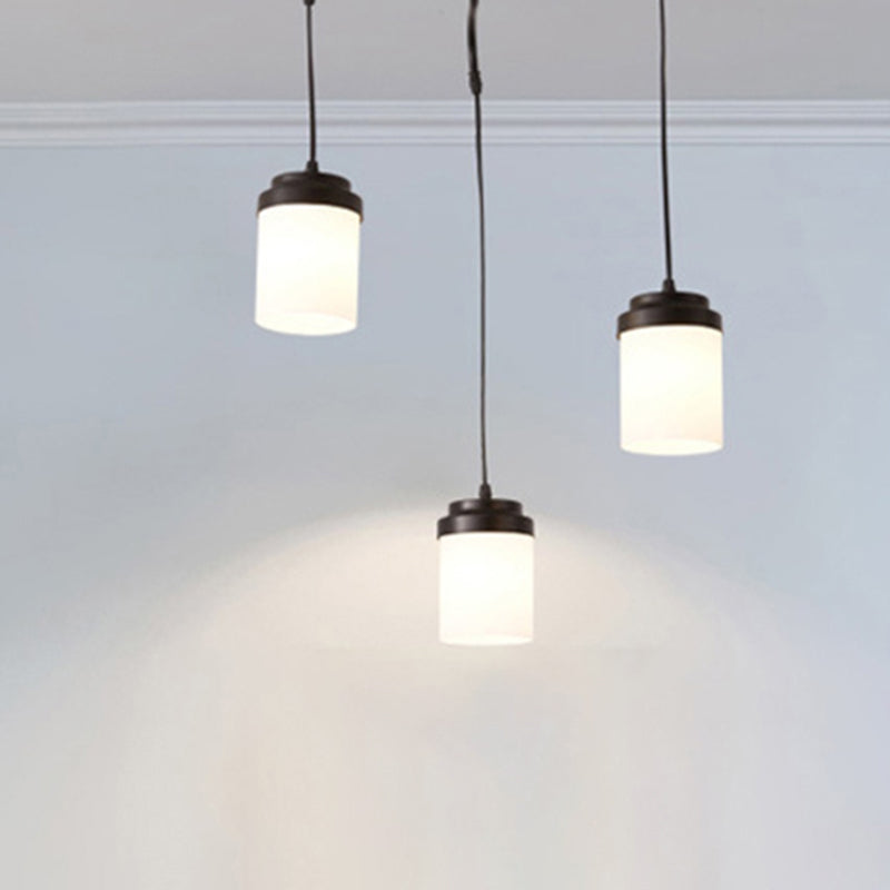 Contemporary Frosted Glass Pendant Lamp: Cylinder Shade Hanging Light In Black & White Perfect For