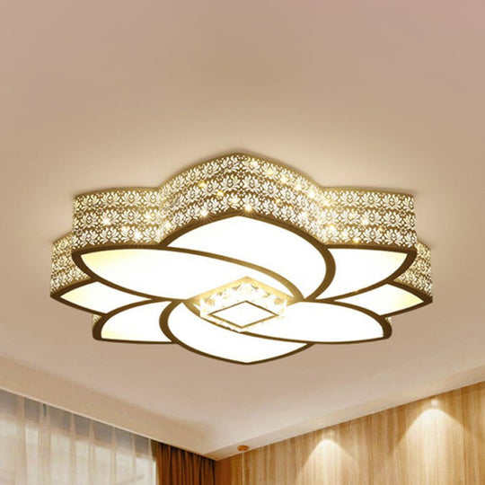 Contemporary Metal Flushmount Light: 23.5’/29.5’ W Led White Ceiling Light With Crystal Accent