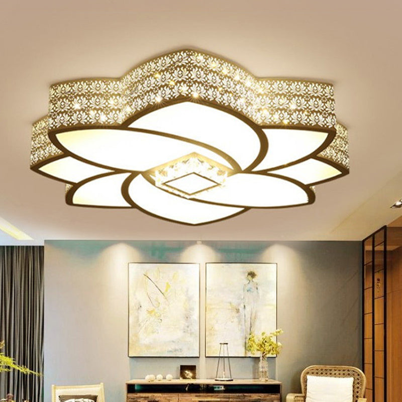 Contemporary Metal Flushmount Light: 23.5’/29.5’ W Led White Ceiling Light With Crystal Accent