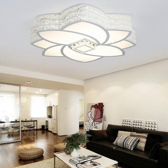 Contemporary Metal Flushmount Light: 23.5’/29.5’ W Led White Ceiling Light With Crystal Accent