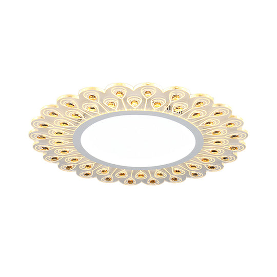 Modern Led White Flush Light With Peacock Tail Design 14’/19.5’ Diameter