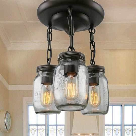 Etched Clear Glass Mason Jar Semi Flush Industrial Light Fixture - Ideal For Dining Room 3/5 - Bulb