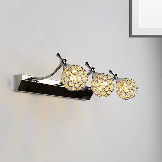 Modern Orbit Wall Sconce With Clear Crystal & 3/4 Lights In Black Finish Warm/White Vanity Mirror
