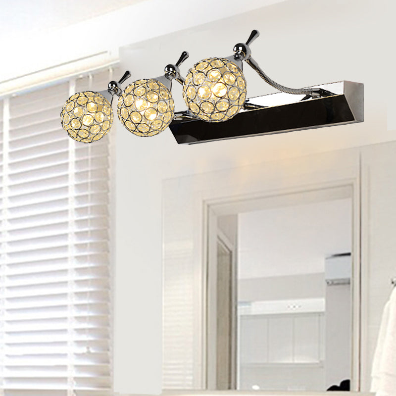 Modern Orbit Wall Sconce With Clear Crystal & 3/4 Lights In Black Finish Warm/White Vanity Mirror