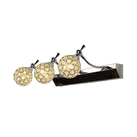 Modern Orbit Wall Sconce With Clear Crystal & 3/4 Lights In Black Finish Warm/White Vanity Mirror