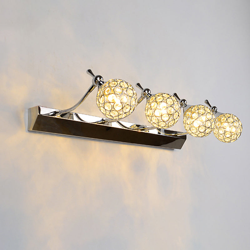 Modern Orbit Wall Sconce With Clear Crystal & 3/4 Lights In Black Finish Warm/White Vanity Mirror