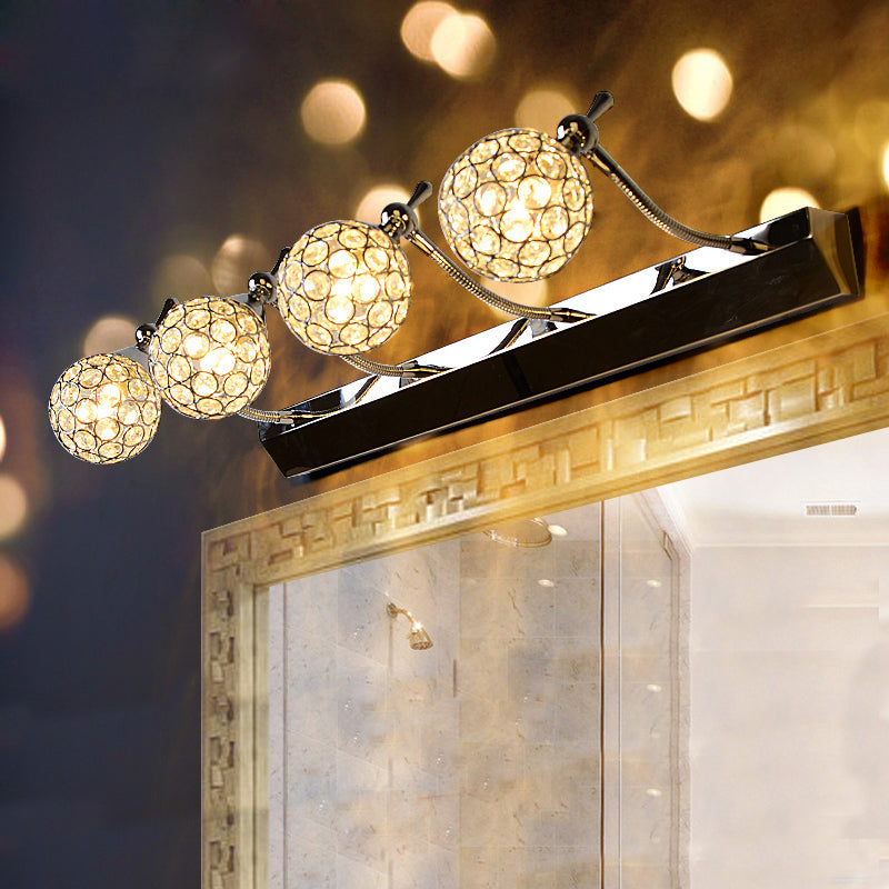 Modern Orbit Wall Sconce With Clear Crystal & 3/4 Lights In Black Finish Warm/White Vanity Mirror