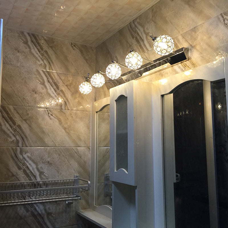 Modern Orbit Wall Sconce With Clear Crystal & 3/4 Lights In Black Finish Warm/White Vanity Mirror