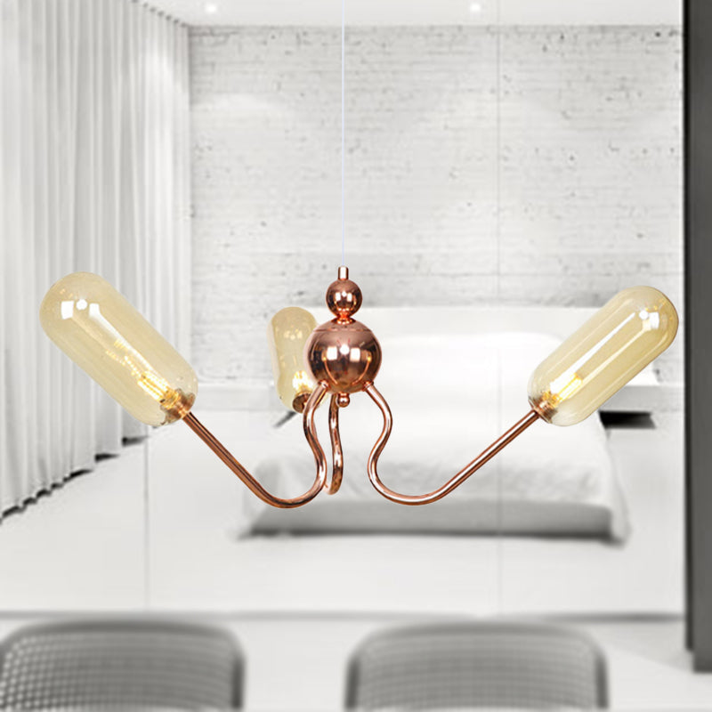 Industrial Copper 3-Light Chandelier With Clear/Amber Glass Globes Dining Room Pendant Fixture