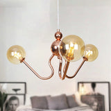 Copper Industrial Chandelier With 3 Clear/Amber Glass Lights For Dining Room Pendant Amber / Globe