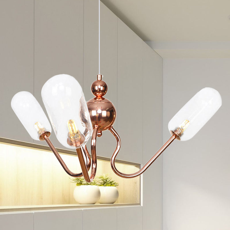 Industrial Copper 3-Light Chandelier With Clear/Amber Glass Globes Dining Room Pendant Fixture