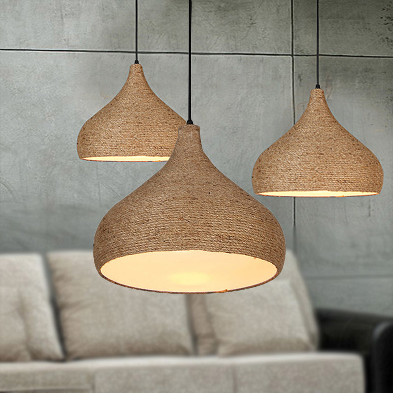 Stylish Hemp Rope Teardrop Pendant Light: Lodge-Inspired Beige Suspension Lamp With 1 Bulb For