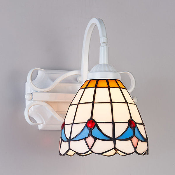 Retro Domed Stained Glass Wall Light Fixture Beige/Blue/Blue-White/White