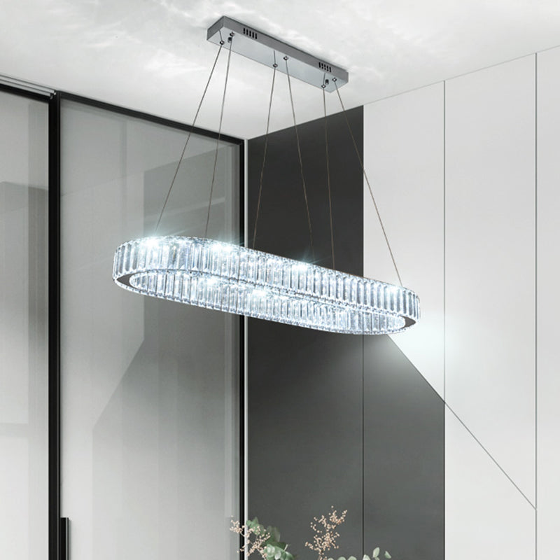 Led Crystal Pendant Light For Restaurant With Stainless Steel Island Design