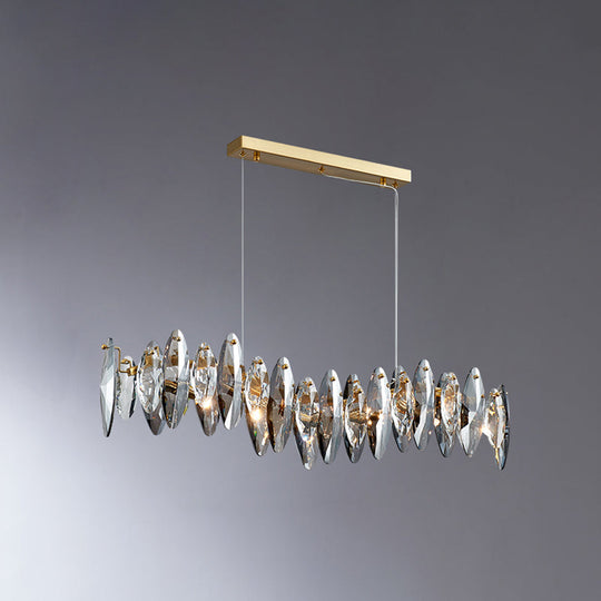 Postmodern Smoke Grey Glass Leaf Suspension Lamp Gold Restaurant Island Light / 35.5