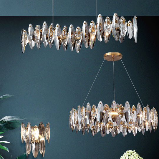 Postmodern Smoke Grey Glass Leaf Suspension Lamp Gold Restaurant Island Light
