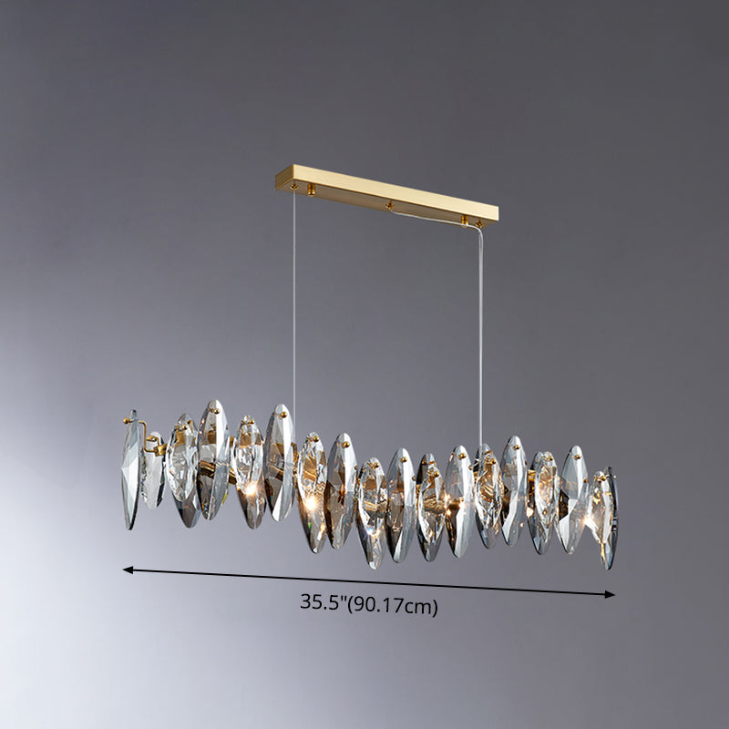 Postmodern Smoke Grey Glass Leaf Suspension Lamp Gold Restaurant Island Light