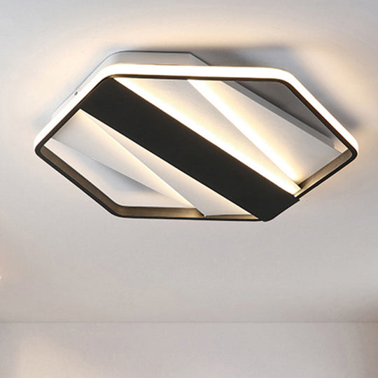 Modern Black Acrylic Led Flush Ceiling Light For Hotels - Rectangle And Hexagon Design / 18’ Warm