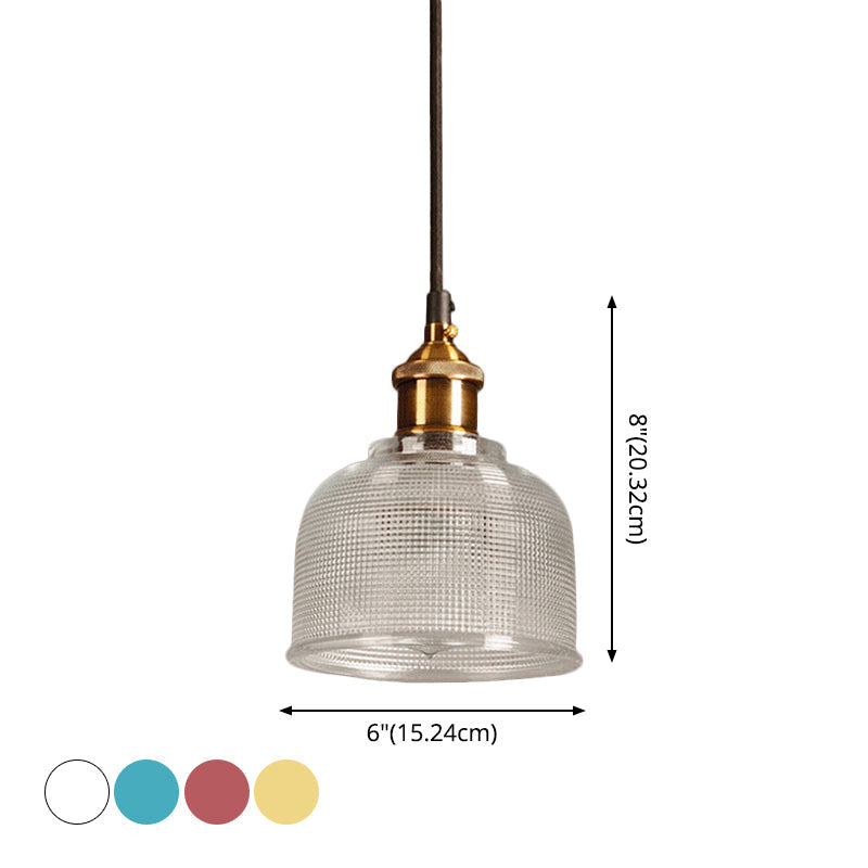 Brass Loft Style Single-Bulb Pendant Ceiling Light With Lattice Glass Bowl Design
