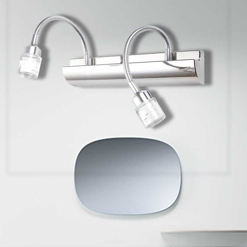 Modernist Crystal Vanity Wall Sconce With Gooseneck Arm - Clear Cylinder Shape 3 Lights 12.5/18 W