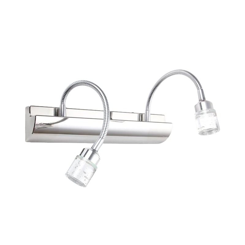 Modernist Crystal Vanity Wall Sconce With Gooseneck Arm - Clear Cylinder Shape 3 Lights 12.5/18 W