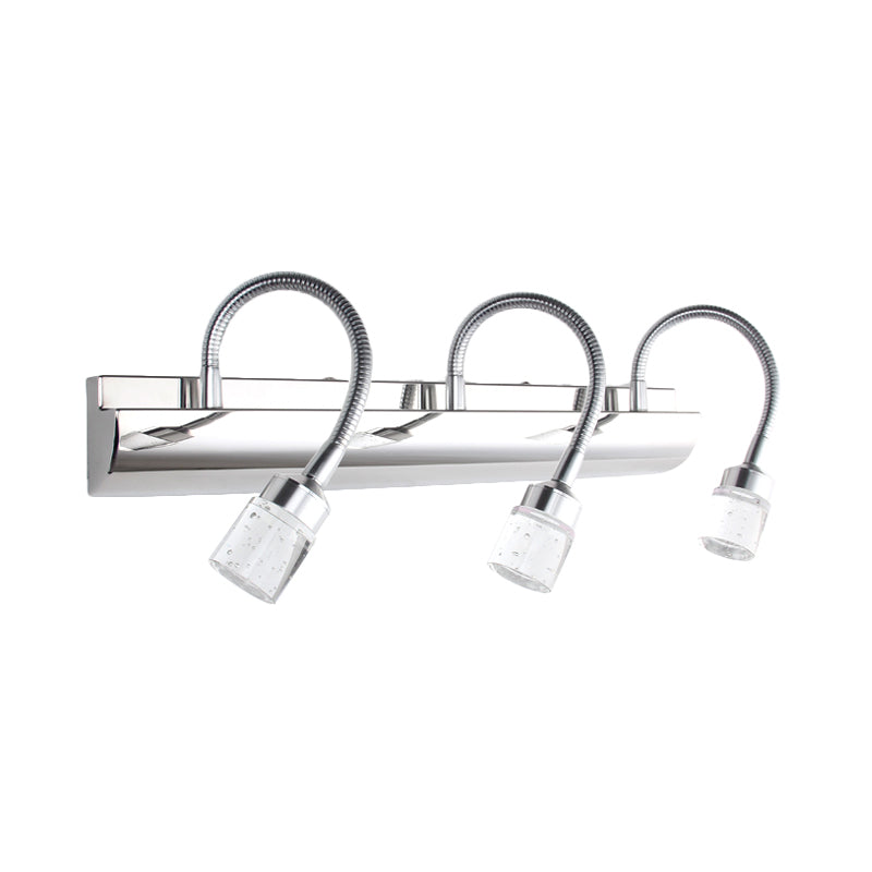 Modernist Crystal Vanity Wall Sconce With Gooseneck Arm - Clear Cylinder Shape 3 Lights 12.5/18 W