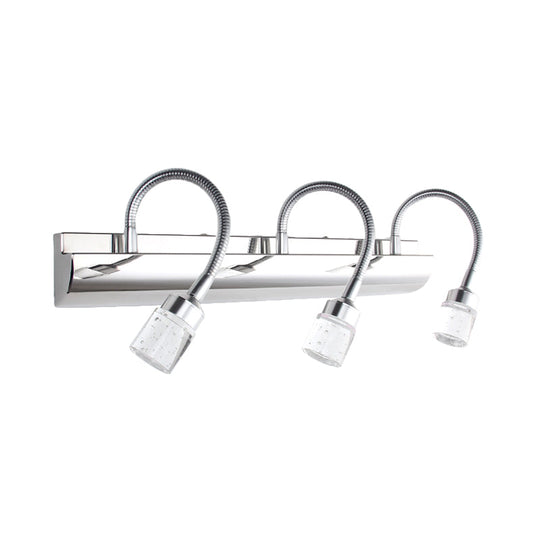 Modernist Crystal Vanity Wall Sconce With Gooseneck Arm - Clear Cylinder Shape 3 Lights 12.5/18 W