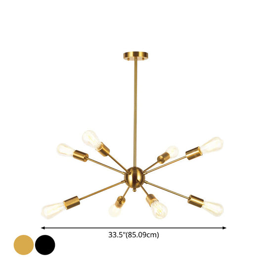 Metallic Sunburst Industrial Pendant Light With Bare Bulbs