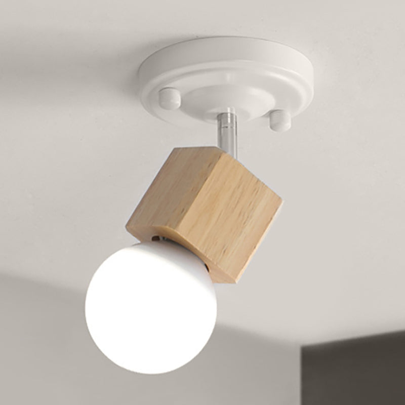 Retro Metal And Wood Exposed Ceiling Mounted Light - White Finish | 1 Head Adjustable Semi Flush
