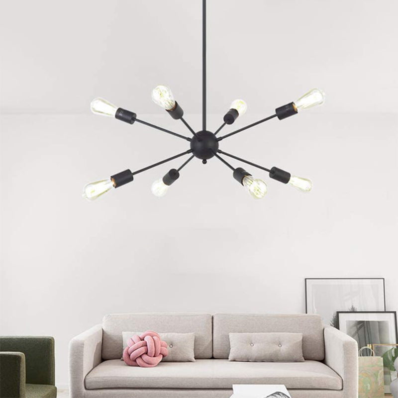 Metallic Sunburst Industrial Pendant Light With Bare Bulbs