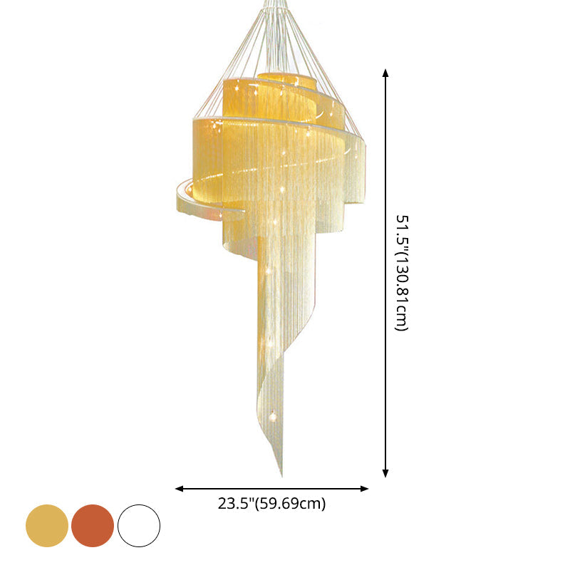 Sleek Spiral Tassel Chandelier - Modern Metal 4-Light Ceiling Light For Hall