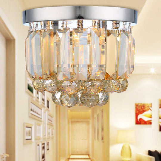 Crystal Mini Flush 2-Light Ceiling Fixture - Simple Design For Corridors Clear/Smoke Gray/Cognac