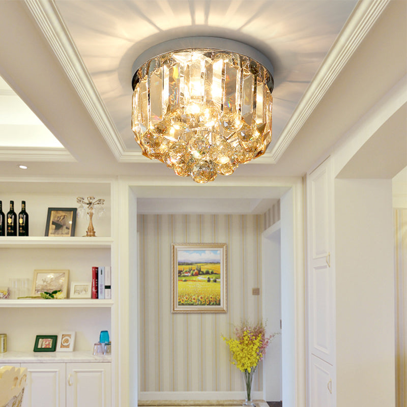 Crystal Mini Flush 2-Light Ceiling Fixture - Simple Design For Corridors Clear/Smoke Gray/Cognac