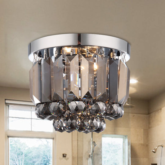 Crystal Mini Flush 2-Light Ceiling Fixture - Simple Design For Corridors Clear/Smoke Gray/Cognac