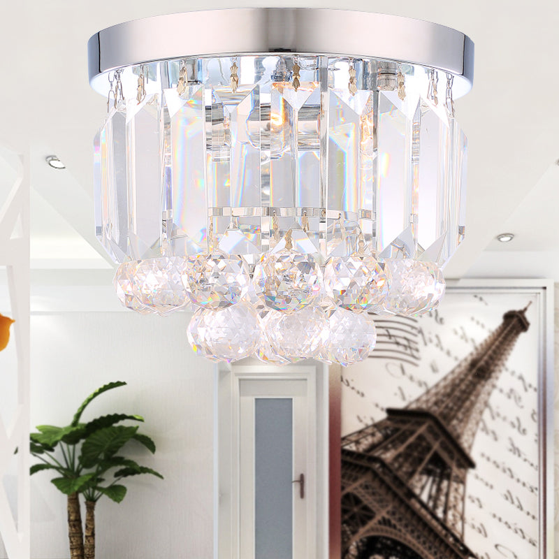 Crystal Mini Flush 2-Light Ceiling Fixture - Simple Design For Corridors Clear/Smoke Gray/Cognac