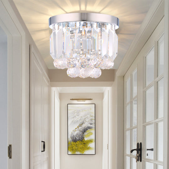 Crystal Mini Flush 2-Light Ceiling Fixture - Simple Design For Corridors Clear/Smoke Gray/Cognac