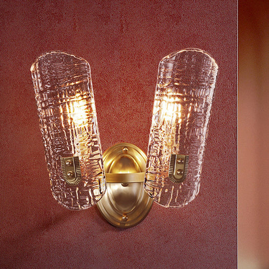 Prism Crystal Wall Sconce With 1/2 Lights - Brass Mount For Corridors