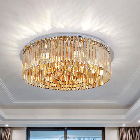 Sleek 4 - Tier Round Amber Crystal Flushmount Ceiling Lamp For Living Room - 8/12 - Light Simplicity