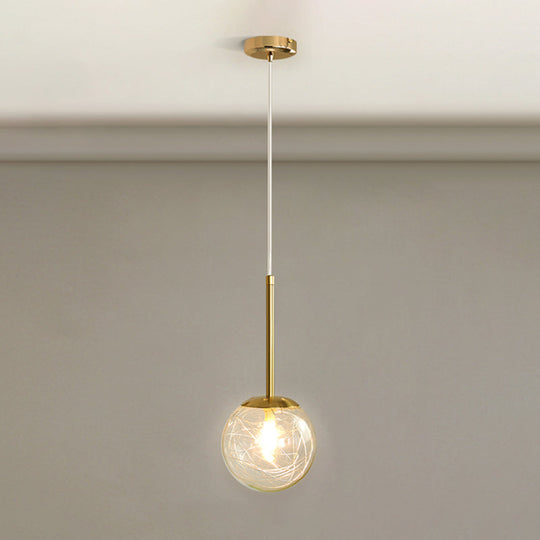 Gold Spherical Glass Pendant Ceiling Light - Modern & Elegant Bedroom Lamp / 5.5’ Linear