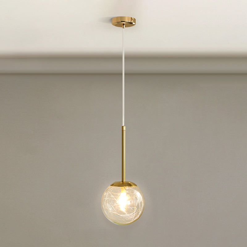 Modern Gold Spherical Glass Pendant Ceiling Light For Bedroom / 5.5 Linear