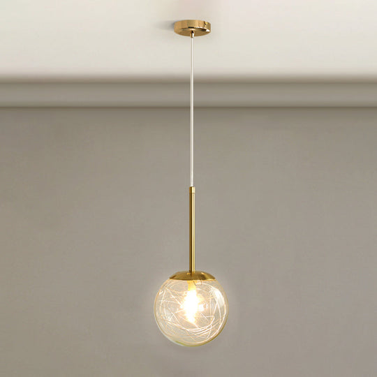Gold Spherical Glass Pendant Ceiling Light - Modern & Elegant Bedroom Lamp / 6’ Linear