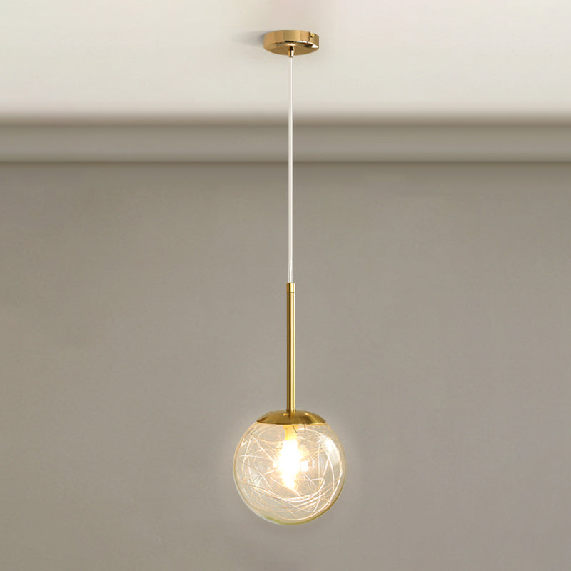 Modern Gold Spherical Glass Pendant Ceiling Light For Bedroom / 6 Linear
